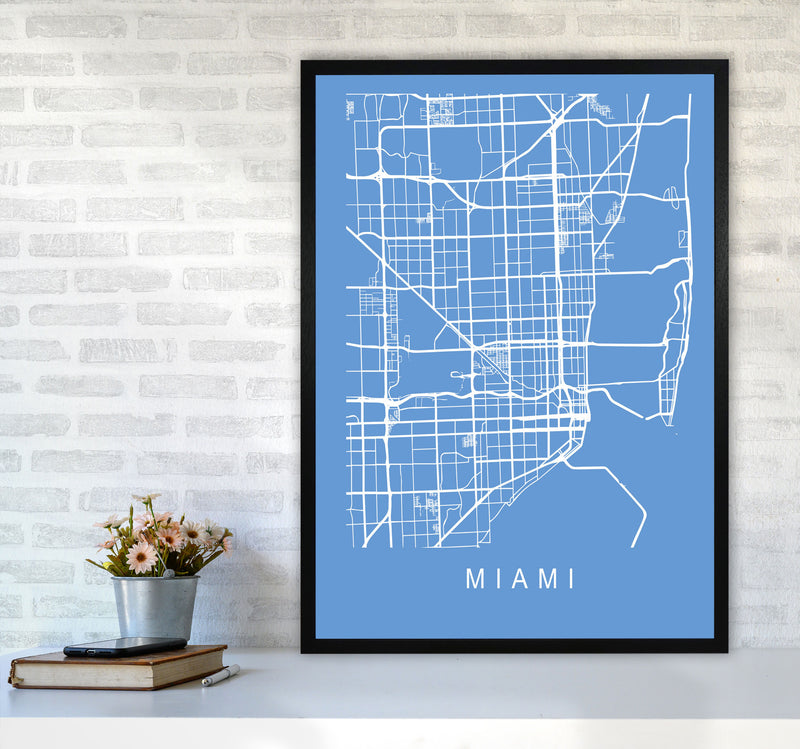 Miami Map Blueprint Art Print by Pixy Paper A1 White Frame