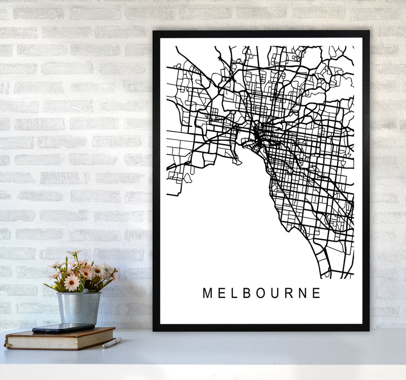 Melbourne Map Art Print by Pixy Paper A1 White Frame