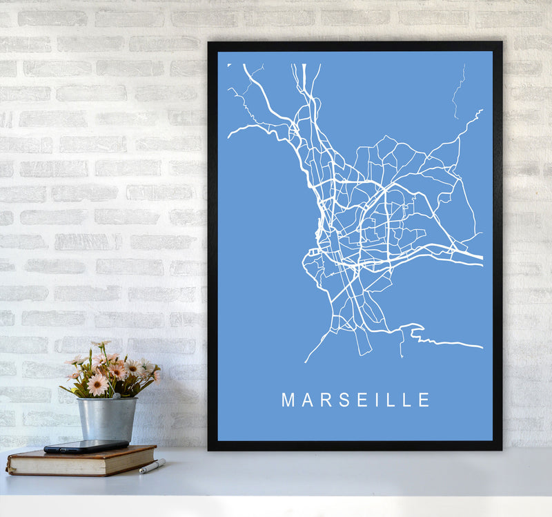 Marseille Map Blueprint Art Print by Pixy Paper A1 White Frame