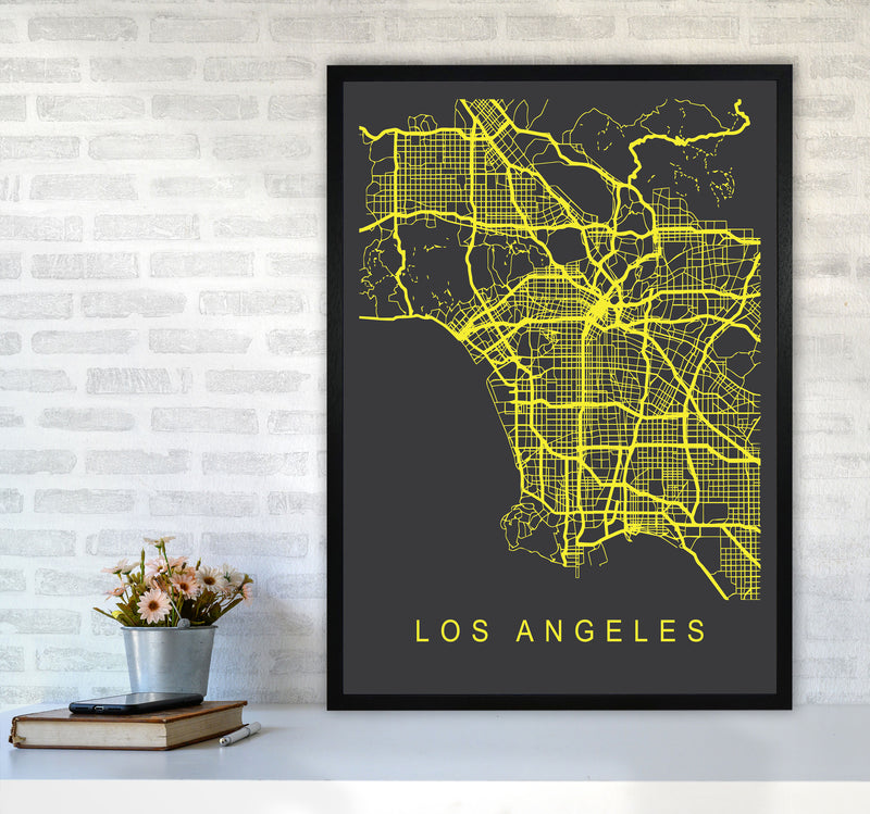 Los Angeles Map Neon Art Print by Pixy Paper A1 White Frame