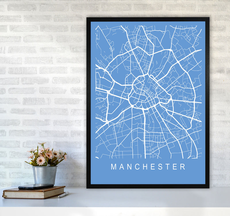 Manchester Map Blueprint Art Print by Pixy Paper A1 White Frame