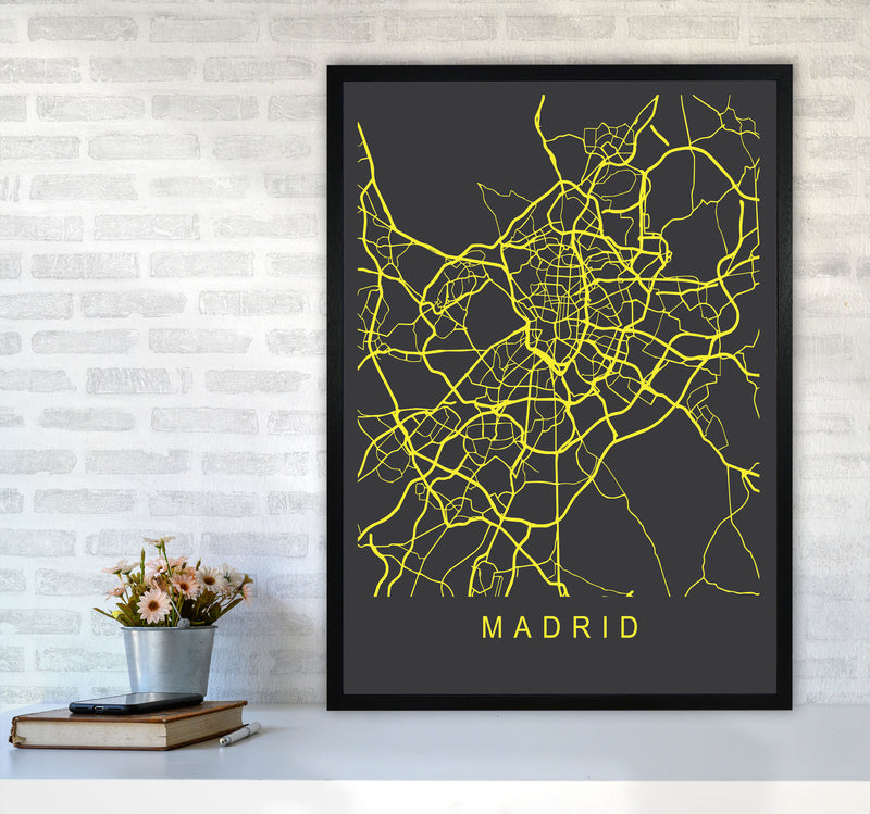 Madrid Map Neon Art Print by Pixy Paper A1 White Frame
