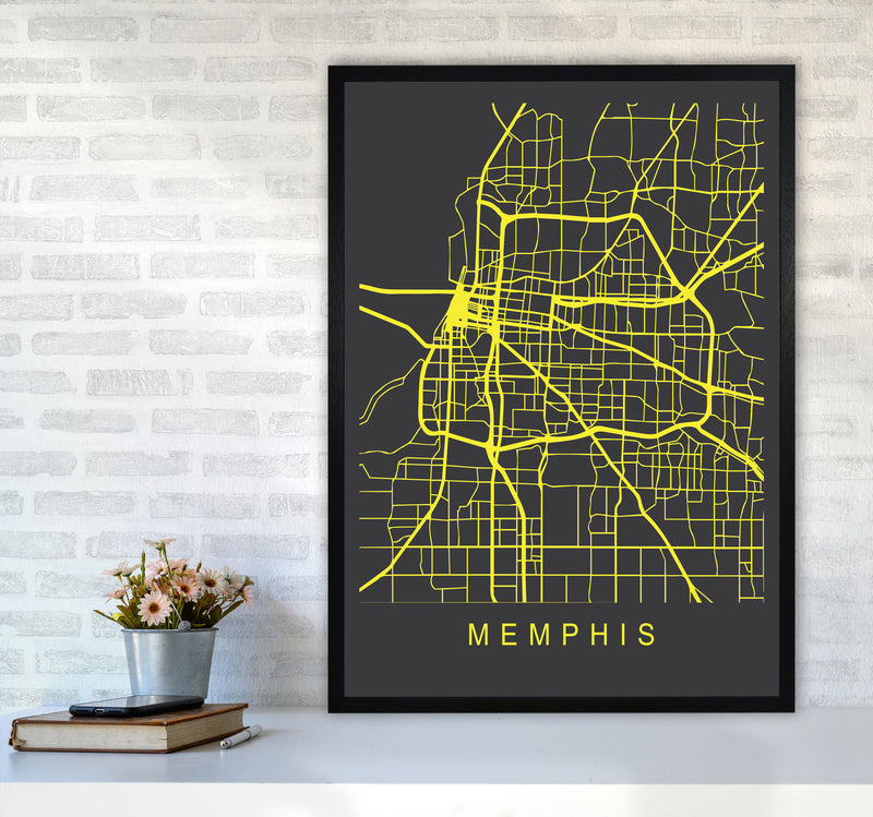 Memphis Map Neon Art Print by Pixy Paper A1 White Frame