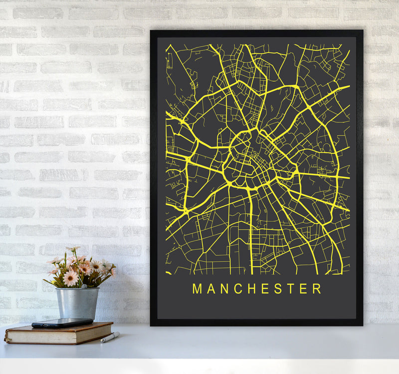 Manchester Map Neon Art Print by Pixy Paper A1 White Frame