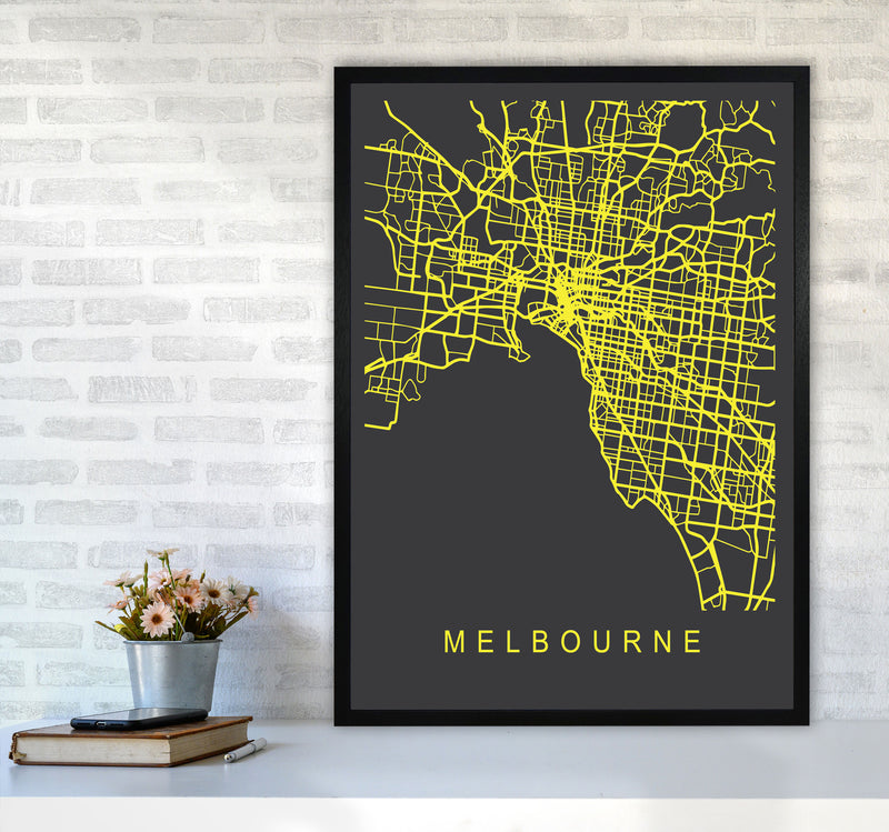 Melbourne Map Neon Art Print by Pixy Paper A1 White Frame