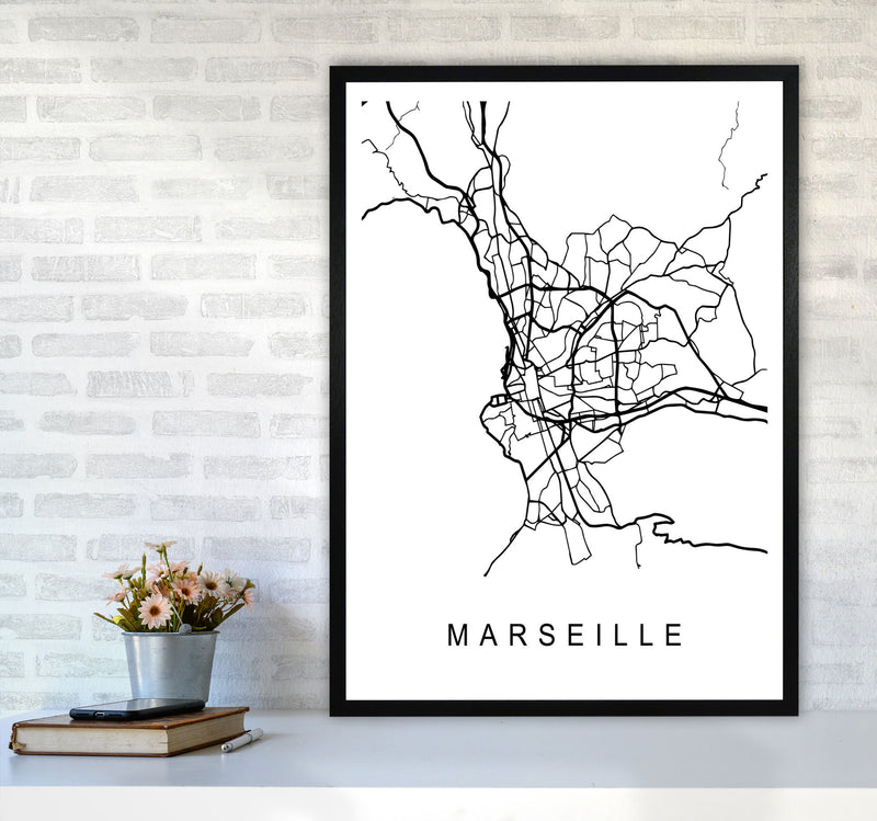 Marseille Map Art Print by Pixy Paper A1 White Frame