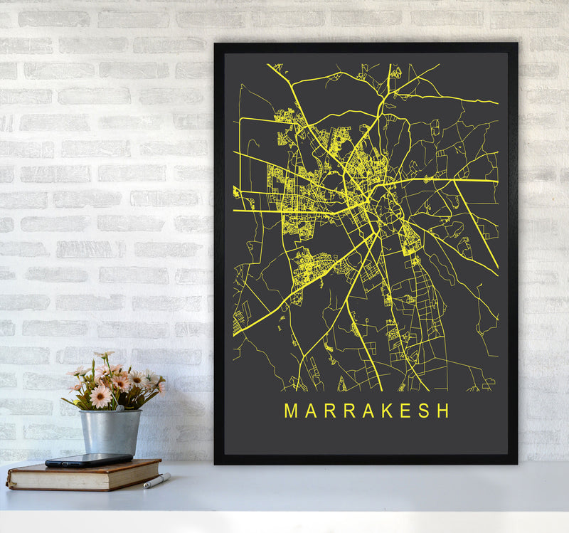 Marrakesh Map Neon Art Print by Pixy Paper A1 White Frame
