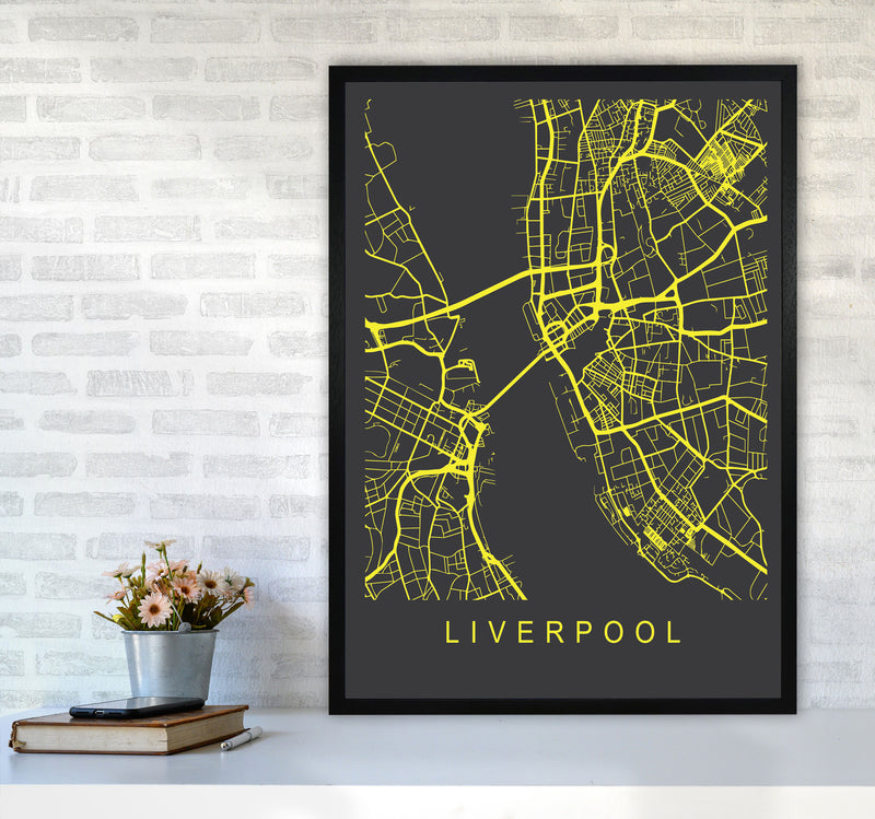 Liverpool Map Neon Art Print by Pixy Paper A1 White Frame