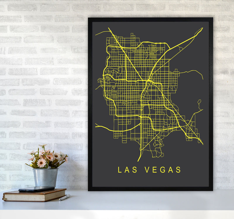Las Vegas Map Neon Art Print by Pixy Paper A1 White Frame