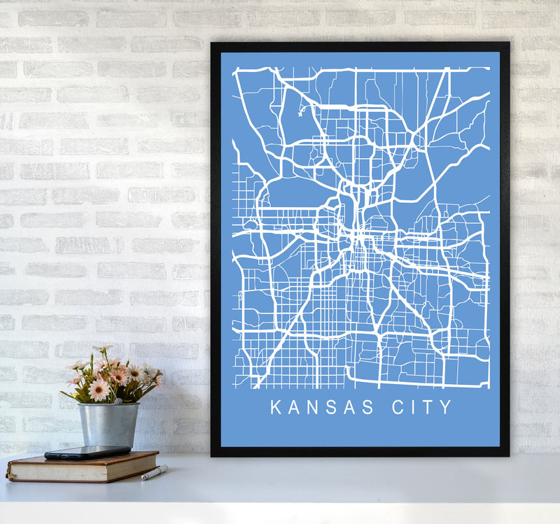 Kansas Map Blueprint Art Print by Pixy Paper A1 White Frame