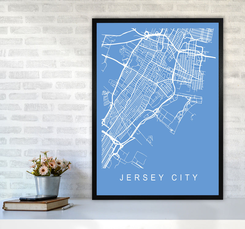 Jersey City Map Blueprint Art Print by Pixy Paper A1 White Frame