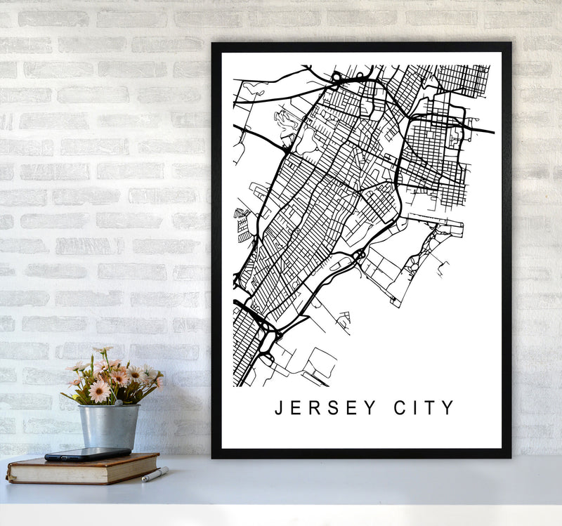 Jersey City Map Art Print by Pixy Paper A1 White Frame