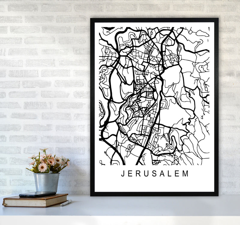 Jerusalem Map Art Print by Pixy Paper A1 White Frame