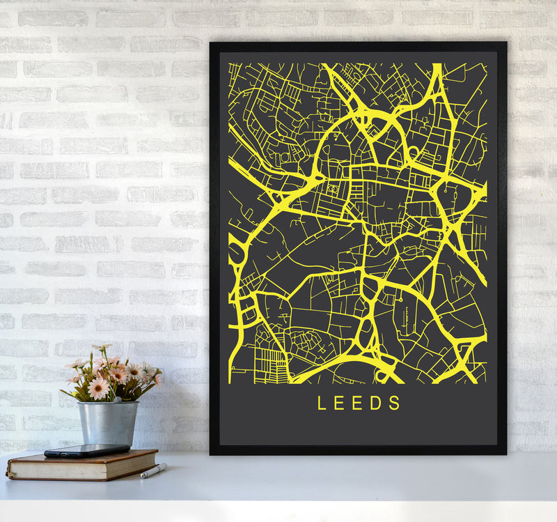 Leeds Map Neon Art Print by Pixy Paper A1 White Frame