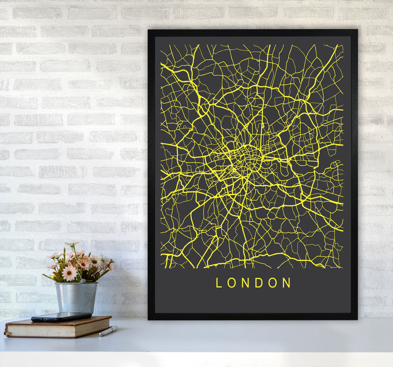 London Map Neon Art Print by Pixy Paper A1 White Frame
