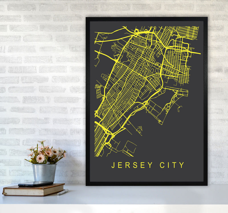 Jersey Map Neon Art Print by Pixy Paper A1 White Frame