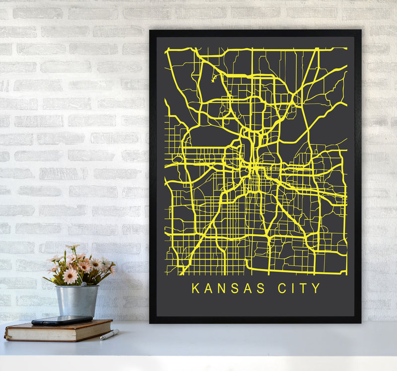 Kansas City Map Neon Art Print by Pixy Paper A1 White Frame