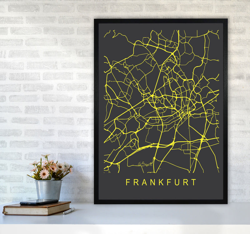 Frankfurt Map Neon Art Print by Pixy Paper A1 White Frame