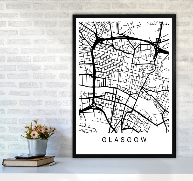 Glasgow Map Art Print by Pixy Paper A1 White Frame