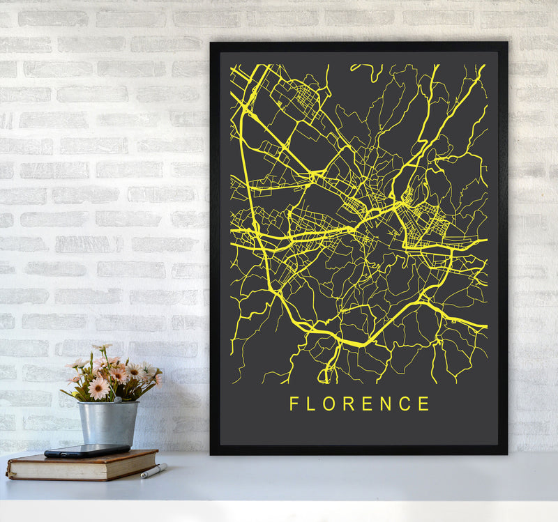 Florence Map Neon Art Print by Pixy Paper A1 White Frame
