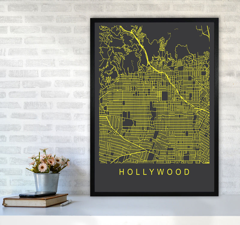 Hollywood Map Neon Art Print by Pixy Paper A1 White Frame