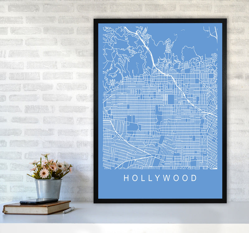 Hollywood Map Blueprint Art Print by Pixy Paper A1 White Frame