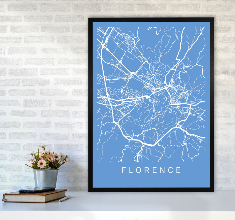 Florence Map Blueprint Art Print by Pixy Paper A1 White Frame