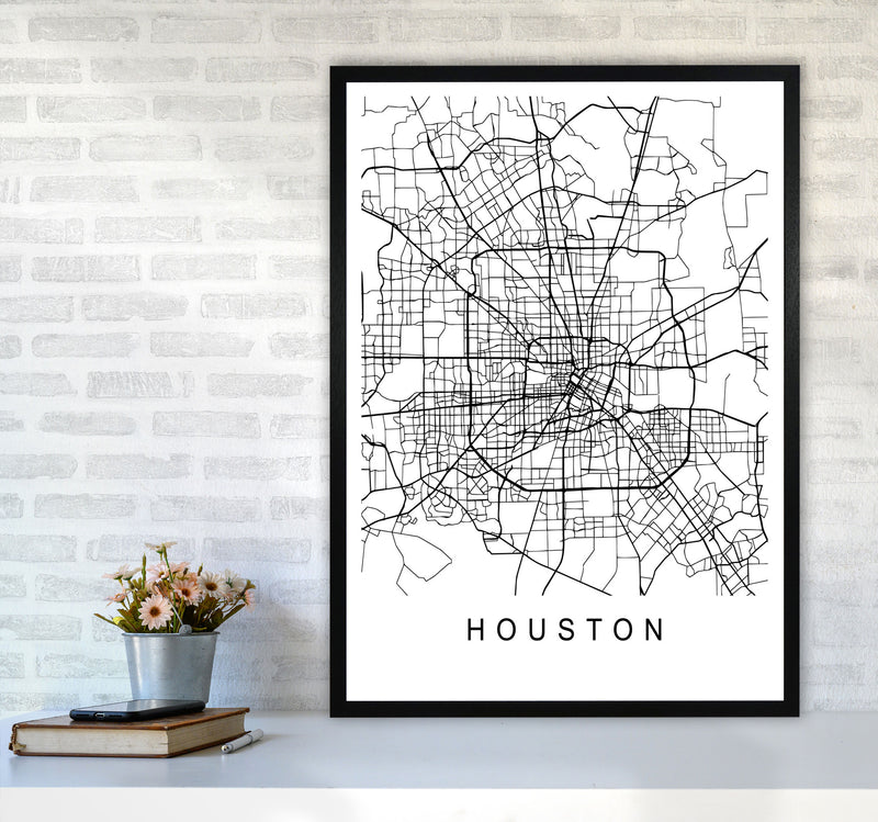 Houston Map Art Print by Pixy Paper A1 White Frame