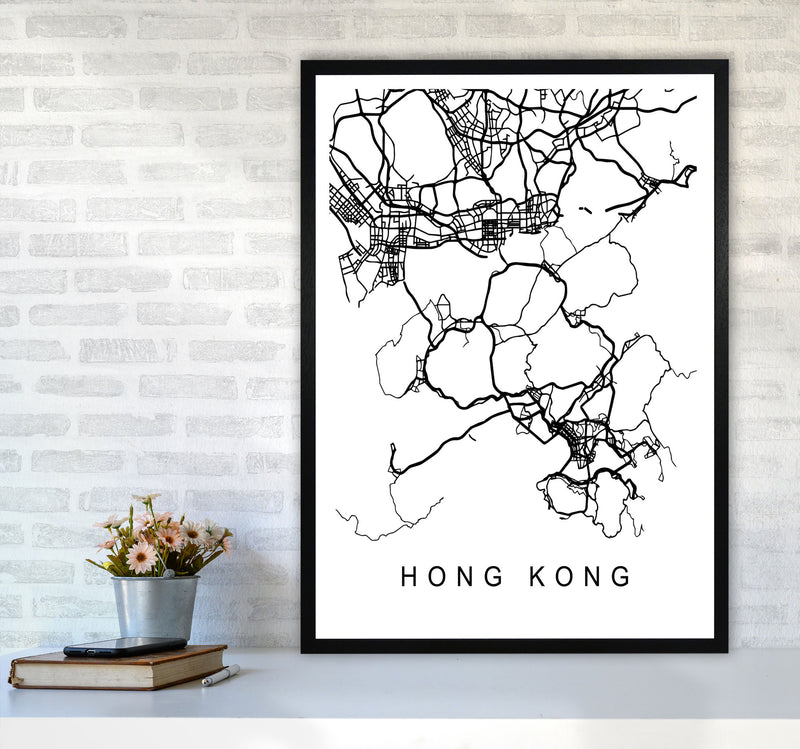 Hong Kong Map Art Print by Pixy Paper A1 White Frame