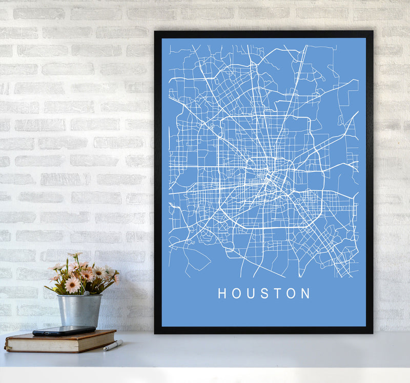 Houston Map Blueprint Art Print by Pixy Paper A1 White Frame