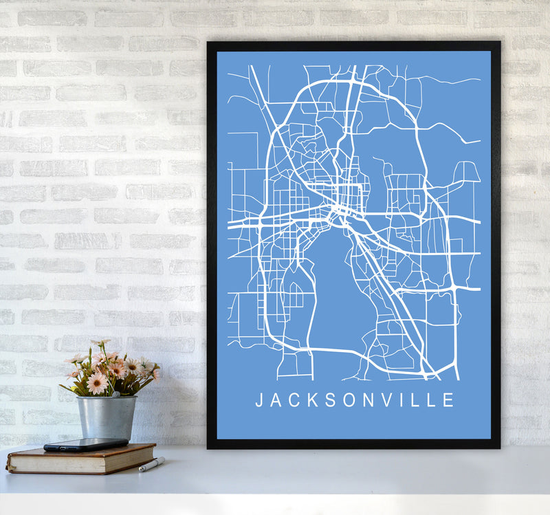 Jacksonville Map Blueprint Art Print by Pixy Paper A1 White Frame