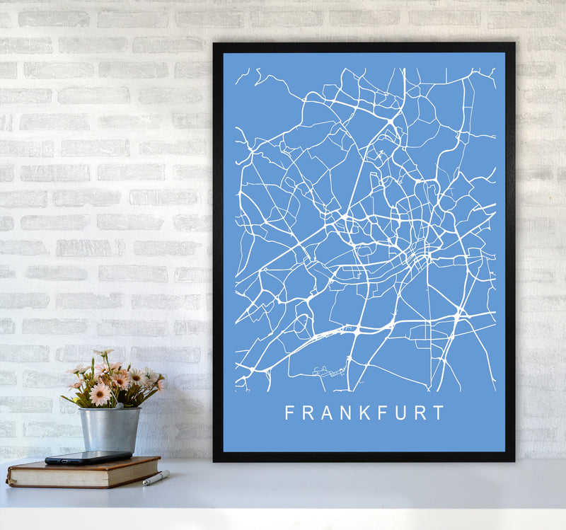 Frankfurt Map Blueprint Art Print by Pixy Paper A1 White Frame