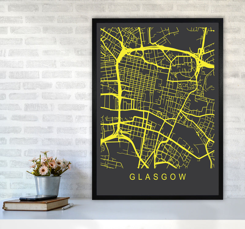 Glasgow Map Neon Art Print by Pixy Paper A1 White Frame