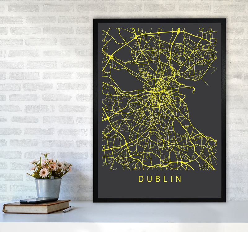 Dublin Map Neon Art Print by Pixy Paper A1 White Frame
