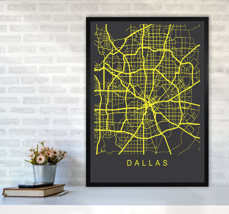 Dallas Map Neon Art Print by Pixy Paper A1 White Frame