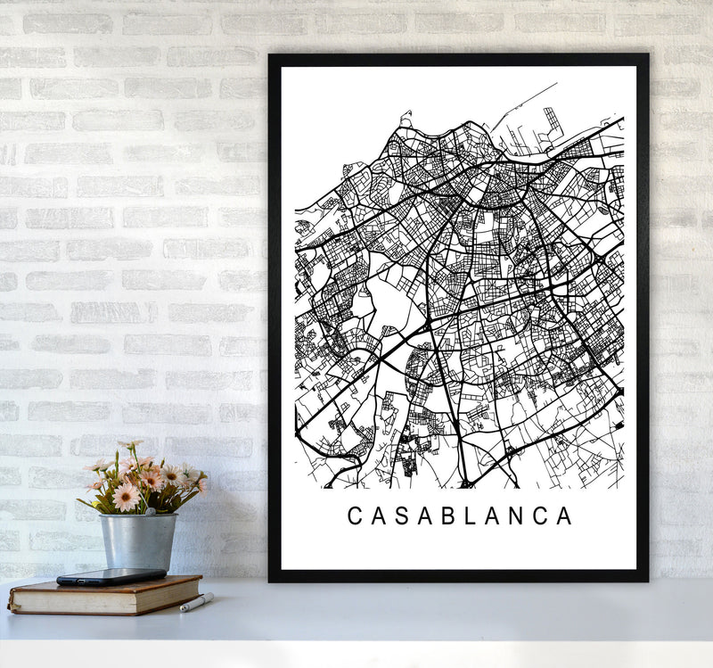 Casablanca Map Art Print by Pixy Paper A1 White Frame