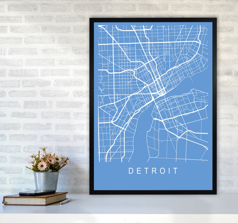 Detroit Map Blueprint Art Print by Pixy Paper A1 White Frame
