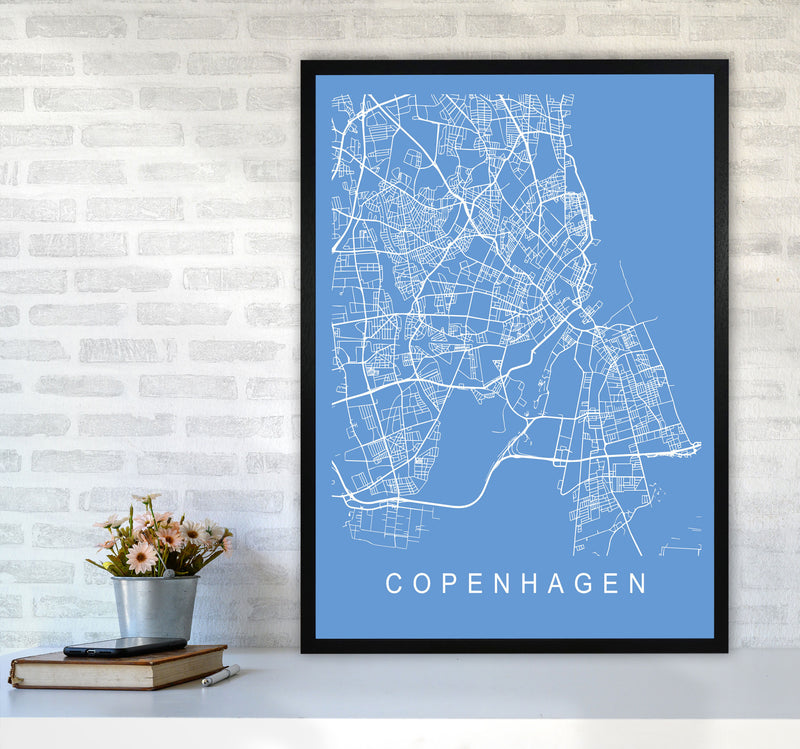 Copenhagen Map Blueprint Art Print by Pixy Paper A1 White Frame