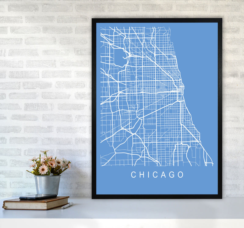 Chicago Map Blueprint Art Print by Pixy Paper A1 White Frame