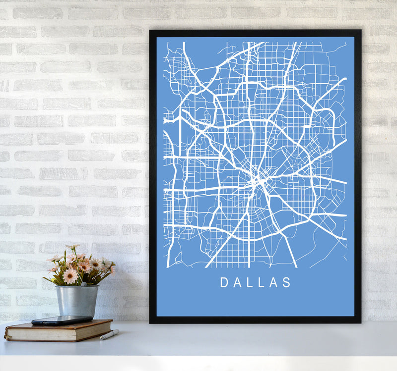 Dallas Map Blueprint Art Print by Pixy Paper A1 White Frame