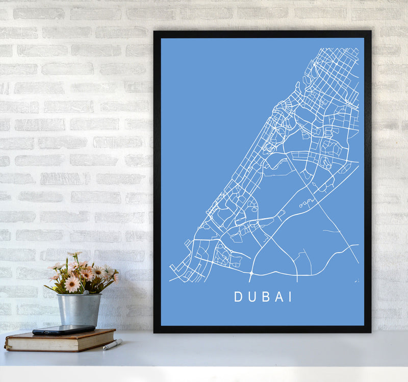 Dubai Map Blueprint Art Print by Pixy Paper A1 White Frame