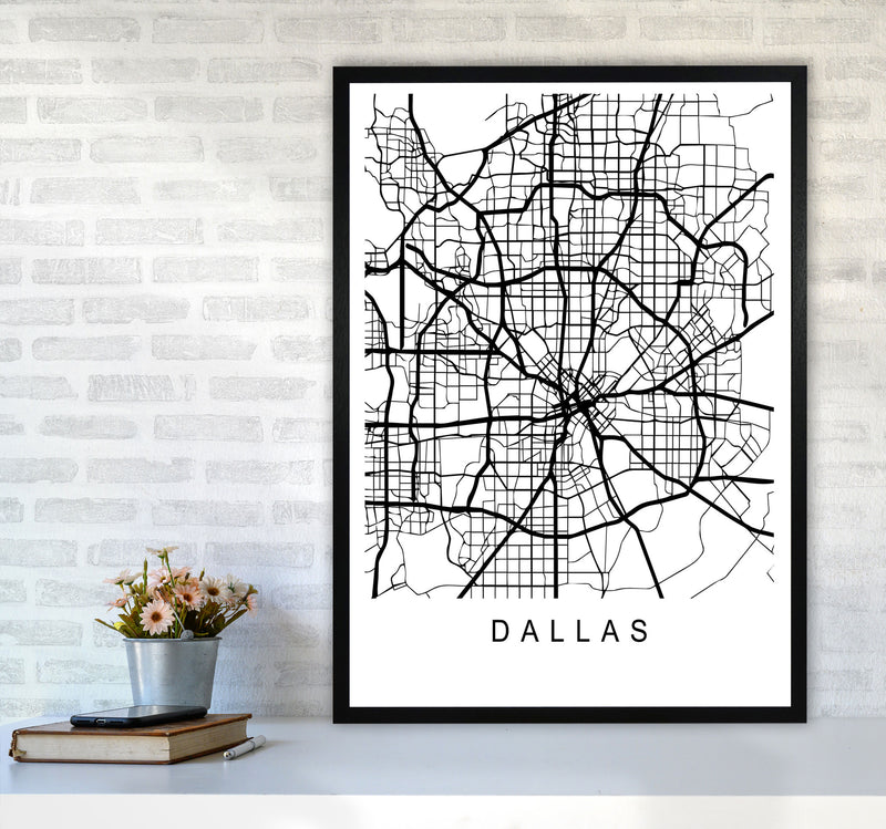 Dallas Map Art Print by Pixy Paper A1 White Frame