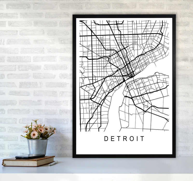 Detroit Map Art Print by Pixy Paper A1 White Frame