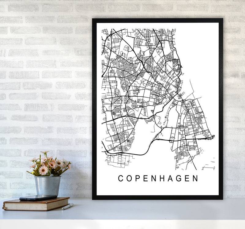 Copenhagen Map Art Print by Pixy Paper A1 White Frame