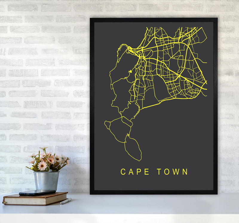 Cape Town Map Neon Art Print by Pixy Paper A1 White Frame