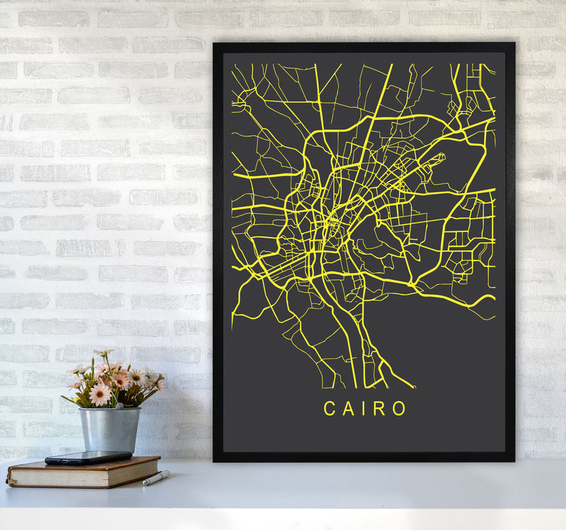 Cairo Map Neon Art Print by Pixy Paper A1 White Frame