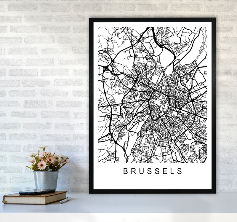 Brussels Map Art Print by Pixy Paper A1 White Frame