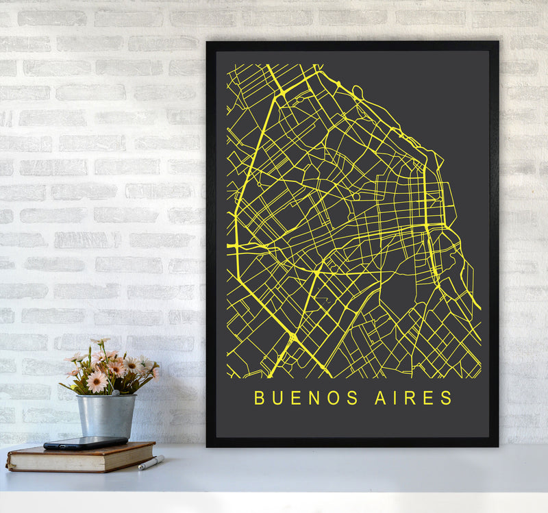 Buenos Aires Map Neon Art Print by Pixy Paper A1 White Frame