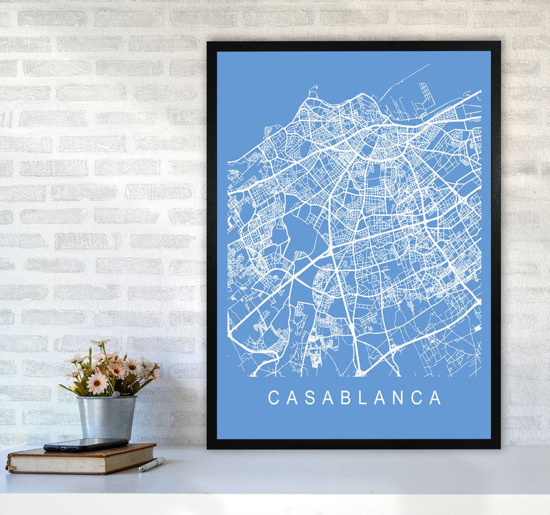 Casablanca Map Blueprint Art Print by Pixy Paper A1 White Frame