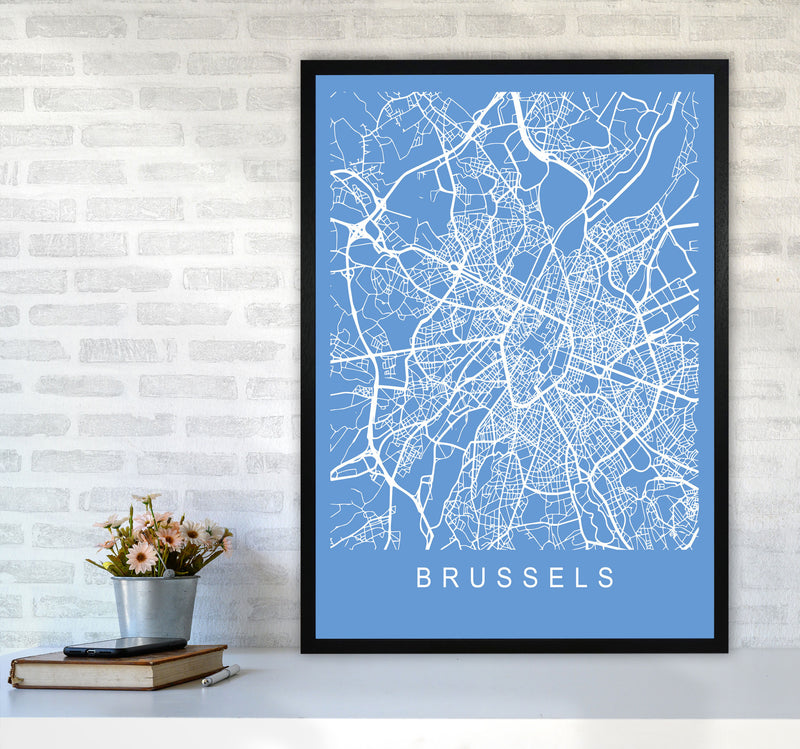 Brussels Map Blueprint Art Print by Pixy Paper A1 White Frame